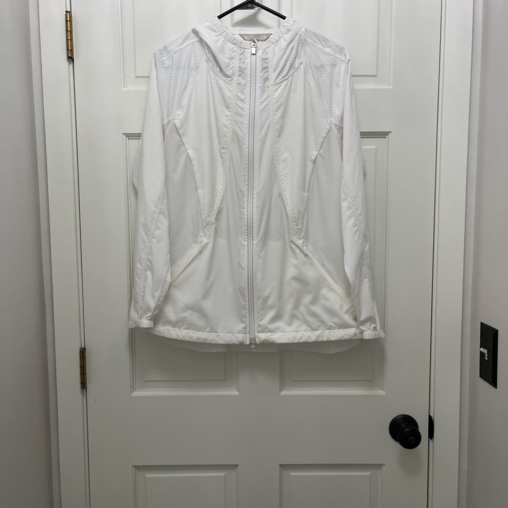 Athleta Packable White Perforated Windbreaker Rai… - image 1